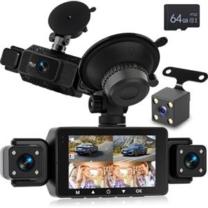 NHOPEEW Dash Cam 360° a 4 Canali per Auto - Dash Camera 1080P con G-Sensor/Controllo APP WiFi, Visione Notturna IR/Gravazione a Ciclo/Rilevamento Movimento