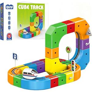 Utensy Clickrail Set Trenino Elettrico, DIY Cube Track, 3D Klickrail Pista Magnetica Macchinine, Magic Rail Block Train Blocchi Costruzioni, Percorso Gravità, Regalo Treno Elettrico per Bambini (51 Pezzi)
