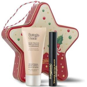 Bottega Verde - Confezione Regalo con 1 Mascara Volume Extra Black da 8 ml e 1 Base Trucco Illuminante Perlescente da 30 ml, in un'Originale Scatola di Latta, Idea Regalo Make-Up