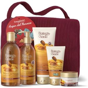 Bottega Verde - Cofanetto Regalo Argan del Marocco con Pochette, Bagnodoccia 400 ml, Crema Mani 75 ml, Latte Corpo 200 ml, Lavamani 250 ml e Crema Viso 50 ml, Idea Regalo
