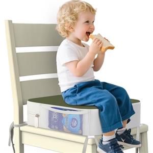 Aqash Seduta rialzata per bambini, per il tavolo, 4 punti, ancoraggio, 9,6 cm, rialzo per bambini al tavolo da pranzo, con tasche laterali, antiscivolo e portatile, per bambini (verde)