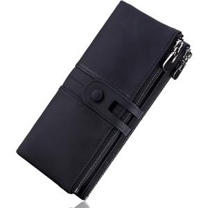 Roulens Portafogli da donna in vera pelle, multifunzione, sottile, con cerniera, grande capacità porta carte con RFID