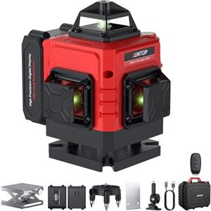XUNTOP Livello Laser Autolivellante Verde 16 Linee 4x360° con Telecomando, 2×Batterie Ricaricabili 2400mAh (6 Ore), IP54, Base Magnetica Livello Laser 360 gradi per Piastrelle, Soffitti, Mobili