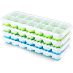 Airabc Set di 4 cubetti ghiaccio stampo silicone con coperchio Blu/Verde | Salvaspazio e impilabili, Certificate LFGB e senza BPA, Facili da rimuovere