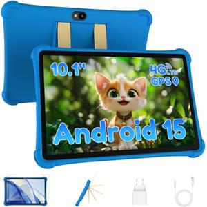 ALLDOCUBE Tablet Bambini 10 pollici, Android 15, 7 GB RAM+64 GB ROM (TF 512 GB), Wi-Fi, Bluetooth, GPS, Controllo Parentale iWAWA, Tablets Educativo con Custodia Blu, iPlay 70 SE