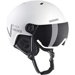BLACK CREVICE Casco da sci Kaprun I Casco da sci con visiera stile pilota in diversi colori I Casco da sci uomo & donna I Casco da snowboard unisex I (S, Nero Carbonio Opaco/Bianco)