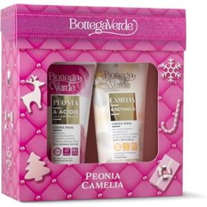 Bottega Verde - Cofanetto Regalo con 2 Creme Mani, Peonia e Acido Ialuronico 75 ml, Camelia e Retinolo 75 ml, Nutriente e Idratante, Vegane, Idea Regalo