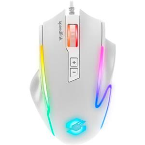 Speedlink DECUS NX - Mouse da gioco cablato RGB, illuminazione RGB multicolore, pulsante di fuoco continuo, fino a 12800dpi, 1000Hz, programmabile, Mouse gaming con cavo USB, cavo inguainato, bianco