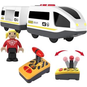 DAJASD Treno Motorizzato per Binari in Legno, Locomotiva ad Azione a Batteria, Treno Telecomandato con Collegamento Magnetico Giocattolo Regali per Ragazze Ragazzi 3 4 5 6 7 anni(Bianco)