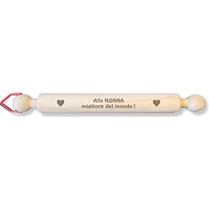 NM Idee Regalo Regali nonna compleanno Mattarello legno Mattarello decorativo piccolo 40 cm Idea regalo di Natale o Festa dei nonni da cucina con decorazioni inciso a laser (Per Nonna)