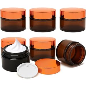 OVBOVA 6 Pezzi Vasetti Vetro Marrone 30ml, Barattolo Cosmetico, Contenitori Creme, Vasetto Vaso Crema Vuoto Con Coperchio per Lozioni, Oli Essenziali, Polvere, Materiale Artigianale