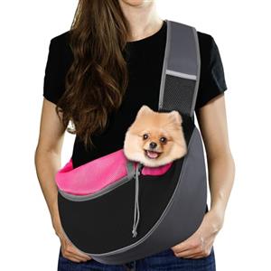 Pawaboo Trasportino per Cani, Borsa a Mano in Rete Traspirante per Cucciolo di Gatto, Coulisse con Cinghia Regolabile e Tasca, Borsa per Canis a Tracolla per Viaggi All'aperto, L, Magenta