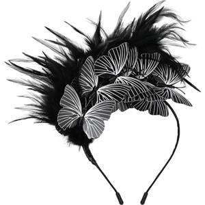 MWOOT Copricapo Piumato di Farfalla Artificiali, 1920 Cerchietto Piume, Nero Copricapo Piume per Donna, Retrò Accessori per capelli per Carnevale Cocktail Nozze Festa del Tè Decorazione