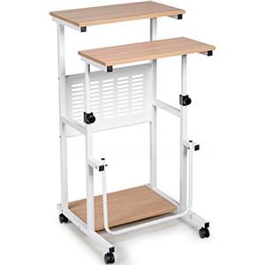 GIANTEX Sitz-Steh 2 in 1 - Scrivania regolabile in altezza, scrivania da disegno con ruote, 2 postazioni di lavoro separate, tavolo da lavoro con poggiapiedi (1, con ruote)