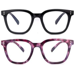 SKYWAY Occhiali da Lettura Anti Luce Blu per Donna Uomo, Montatura Grande con Cerniera a Molla, Antiriflesso/Affaticamento della Vista, 2.0 Nero/Viola Tartaruga