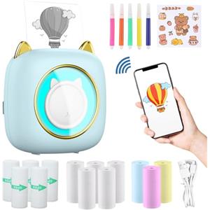 ZAKVOP Mini Stampante Termica Portatile 300DPI - Fotografica, Adesivi per Foto, Note, Diario, Elenco, Memo - Blu