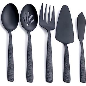 FULLYWARE Set di utensili da portata grandi nero opaco, set da portata grande per hostess in acciaio inossidabile, 5 pezzi