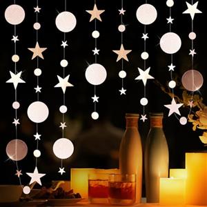 FainFun Ghirlanda di Carta Rotonda Decorazione, 4 Pezzi 4m Ghirlande di Carta da Appendere, Glitter Stelle Ghirlanda Rosa, per Natale, Halloween, Compleanni, Matrimoni, Decorazioni per Feste