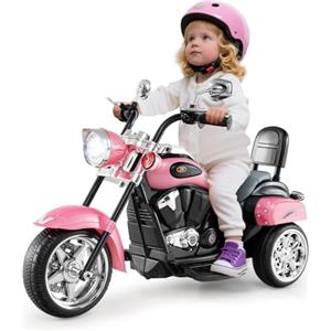 SOARS Moto Elettrica per Bambini 6V a 3 Ruote con Luci LED e Suoni, Motorino Triciclo con Acceleratore a Pedale, Motocicletta con Specchietto, 3 km/h, Carico 30 kg, 3+ Anni (Rosa-SuperStar)