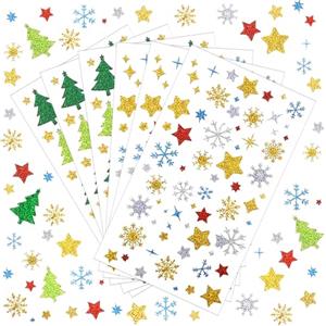 CHIHOLEN 6 fogli di adesivi natalizi, adesivi natalizi con motivi di albero di Natale, stelle, fiocchi di neve, adesivi natalizi autoadesivi per creare biglietti di Natale, calendario dell'Avvento