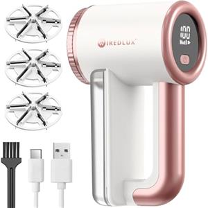 WiredLux Rimuovi lanugine elettrico WiredLux - Leviga tessuti ricaricabile per abiti e mobili - Regolabile a 3 velocità, lama a 6 foglie, ricarica USB, levapelucchi con doppia protezione (Rosa perla)