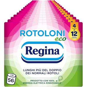Regina Rotoloni Eco Regina Rotoloni Eco Carta Igienica, Confezione da 56 Rotoli a 2 Veli, 500 Strappi per Rotolo, Bianca e Decorata, Packaging in Carta Riciclabile, Carta 100% Certificata FSC