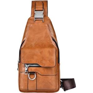 Hnonoxy Borsello Uomo Tracolla Zaino Monospalla Uomo Pelle Borsa a Tracolla Uomo Piccolo Impermeabile Borse a Spalla Sling Bag Piccolo Crossbody Bag per Viaggi Ciclismo Campeggio (Marrone chiaro)
