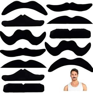 BOBOZHONG Baffi Finti,12 Pezzi Self-Adhesive Fake Mustache,Divertenti Barba Finta,Baffi Poliziotto Inglese,per Festa Halloween,Feste in Maschera,Feste di Compleanno, Costumi e Performance