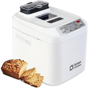 Kitchen in the box Macchina per il Pane, Kitchen in the Box Macchina del Pane con 12 Programmi, 900g, Senza Glutine, Dispenser Frutta Secca, Teglia Antiaderente, 3 Livelli di Cottura, Timer 13H e 1H Caldo (Bianco)