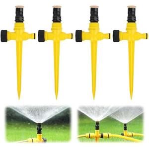 MaoNativey 4 Irrigatori Giardino 360° Girevoli - Automatici e Regolabili per Prato, Piante, Aiuole - ABS Resistente (Giallo)