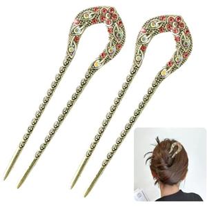 Granvoo 2 Pezzi Forcine a Forma di U Metallo, Fermaglio per Capelli Elegante, Stile Francese, Retrò Forcella per Chignon e Updo, Acconciatura Accessori per Capelli per Donne e Ragazze (Rosa)