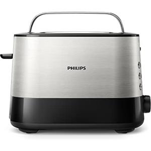 Philips Viva Collection Tostapane - 2 Ampi Alloggiamenti per Fette Spesse o Sottili, Griglia Scaldapanini Integrata, 7 Livelli di Doratura, Vassoio Raccoglibriciole (HD2637/90)