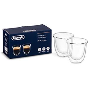 De'Longhi DLSC310, Bicchieri Espresso di Vetro a Doppia Parete, Vetro Borosilicato ritenzione del calore, Trasparente, Set di 2 pezzi x 90 ml