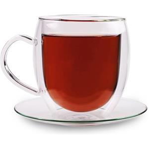 Feelino - Bicchieri termici a doppia parete "Jumbo", da 400 ml, effetto ondulato, per mantenere a lungo il caldo o il freddo, per cappuccino e latte macchiato, Vetro, 3.Set - 6x 400ml