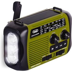 Trevi RA 7F30 BT Radio Portatile Multibanda FM/AM/SW con Lettore MP3 Wireless, Funzione Power Bank e Torcia LED, Ricarica Solare, a Dinamo o USB-C, Ideale per Emergenze, Campeggio, Viaggi, Verde