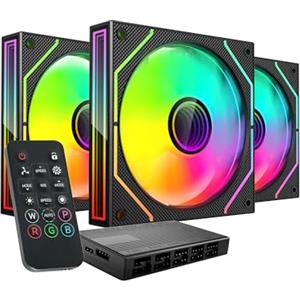 Mars Gaming MF-3DPROKIT, Kit 3x Ventole PWM 120mm, Illuminazione ARGB Infinity Mirror 3D, Sistema di Controllo PWM, Cuscinetti FDB, Telecomando e HUB, Compatibilità Totale ARGB, Nero