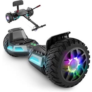SISIGAD Scooter con seduta, 8,5" Hoverboard Go Kart Combo con luci LED colorate e Bluetooth, per bambini ragazzi ragazze adulti di tutte le età