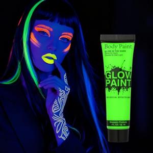 AOOWU Glow in Dark Face & Body Paint, 25ml Pittura per Viso Lavabile, Trucco per Bambini Neon, Sicuro Body Painting per Trucco Halloween, Mardi Gras, Trucco da Party#Verde