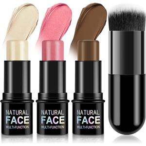 LOPHE Crema Multi-Stick per Contorno, 3 Pezzi Trucco per Guancia, Illuminante Viso e Bronzer Contour, Luminoso per Il Trucco Del Viso (Set A)