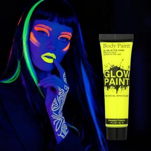 AOOWU Glow in Dark Face & Body Paint, 25ml Pittura per Viso Lavabile, Trucco per Bambini Neon, Sicuro Body Painting per Trucco Halloween, Mardi Gras, Trucco da Party#Giallo
