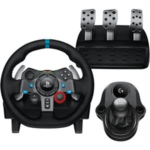 Logitech G G29 SE Driving Force - volante e pedali da corsa, ritorno di forza dinamico, vera pelle + Logitech G Driving Force Shifter - Per PS5, PS4 and PC, Mac - Nero