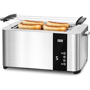 LEBENLANG Tostapane con pinze in acciaio inox 4 fette - LED touchscreen & 7 modalità I 1400W Tostapane per toast farciti toaster I Tosta pane pinze per toast 4 fette professionale