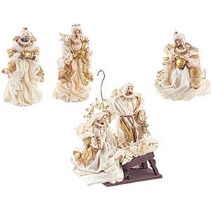 BIZZOTTO Pz 6 Natività Completa con Re Magi h 28 Cm Statue per Presepe Vestiti in Tessuto Champagne