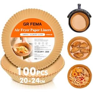 GRIFEMA Carta Forno per Friggitrice ad Aria Calda, Rotonda 100PCS, 20-24 cm, 5-8 L, BPA Free, Naturale Carta da Forno per Friggitrice ad Aria per Padelle, Forno e Friggitrice ad Aria Calda