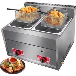 Generic Friggitrice Professionale A Gas, Friggitrice 6Lx2 con Doppio Serbatoio, da banco in Acciaio Inossidabile per Ristorante Familiare Patatine Fritte Commercial