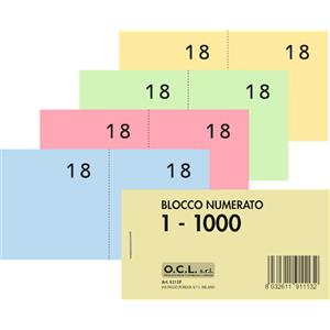 O.C.L. Blocchi Lotteria Madre/Figlia - Serie Numerata 1-1000, Formato 11x6,5 cm, Confezione da 40 Pezzi in 4 Colori Assortiti