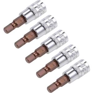 TOP-VIGOR Set di 5 chiavi a brugola H6 da 6 mm, punte in acciaio S2 di alta qualità, punte esagonali con lunghezza di 38 mm per chiave dinamometrica, chiave a cricchetto, trapani elettrici a