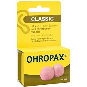 OHROPAX Tappi per le orecchie Classic - Tappi per le orecchie per la protezione da rumore, umidità e vento, realizzati in cera modellabile e avvolgente, comodi e adatti a tutte le orecchie, valore di