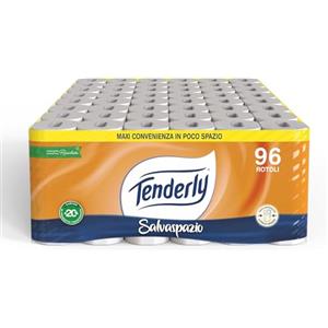 Tenderly Salvaspazio, 96 Rotoli di Carta Igienica, 2 Veli, 220* Strappi per Rotolo, con Estratti Naturali di Malva e Calendula, Made in Italy, Dermatologicamente Testato