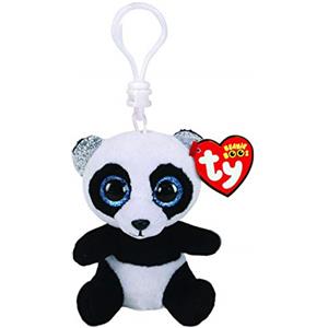 TY - Anello Porta Chiavi di Peluche - Beanie Boos Clips - Panda - Bamboo - Bianco e Nero - Occhioni Azzurri Glitter e Orecchie argentate - Il Peluche con Gli Occhi Grandi Scintillanti - 12 Cm - 35236